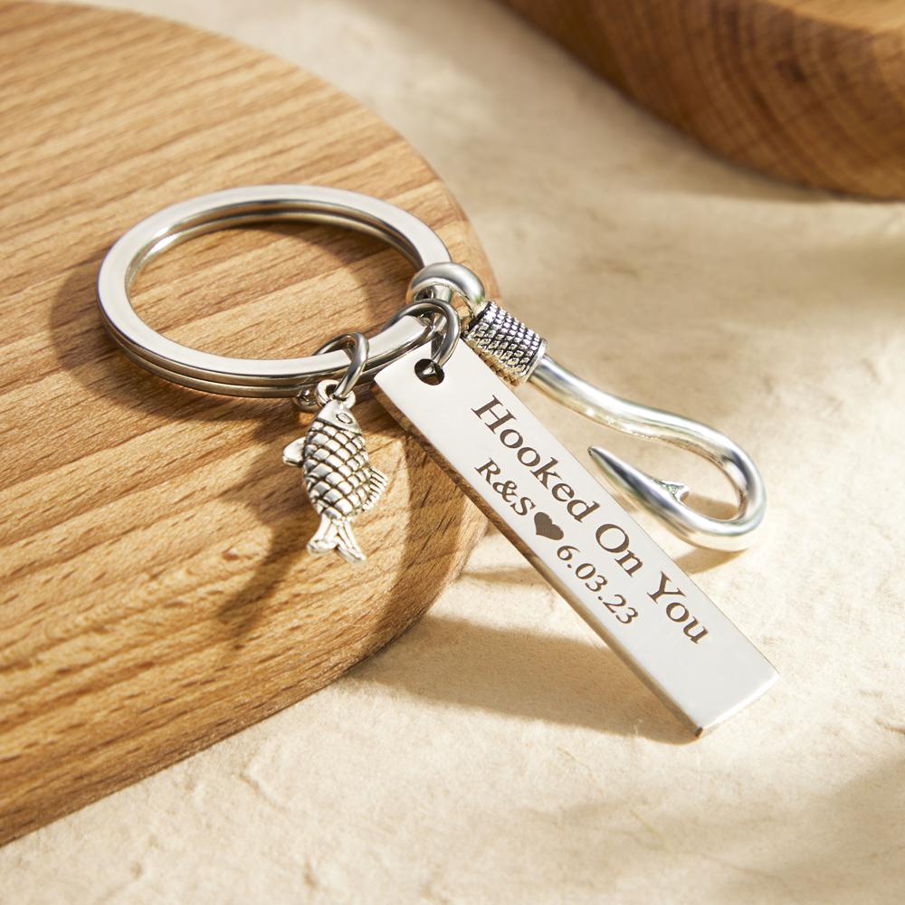Custom Text Fish Hook Fish And Hook Keychain Love - Fishing gift for husband, wife, boyfriend, girlfriend - Personalized Keychain