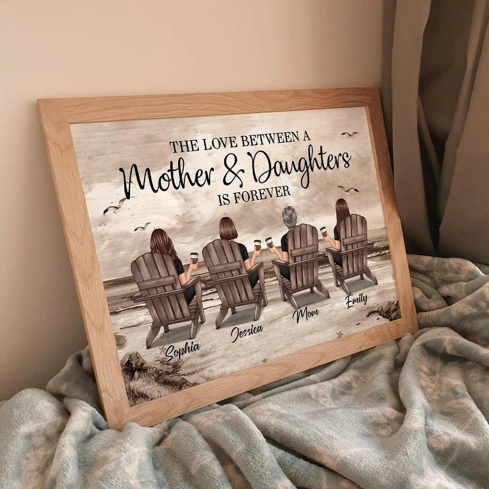 Poster of Mother & Daughters with Coastal Scene Customizable Wall Art Warm Home Decoration Thoughtful Gift