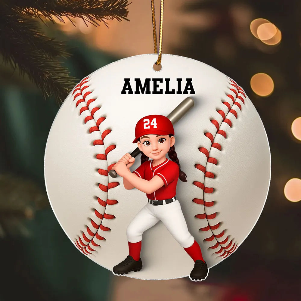 Baseball Softball Girl Boy 3D Effect - Personalized Acrylic Ornament