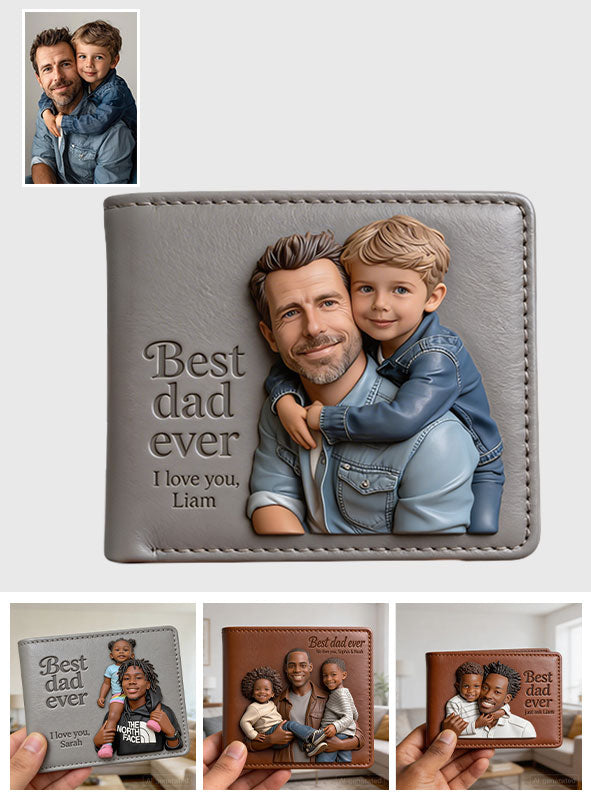 Custom 3D Photo Embossed Leather Wallet for Dad- Personalized Best Dad Ever Bi-fold Wallet, Father's Day Gift
