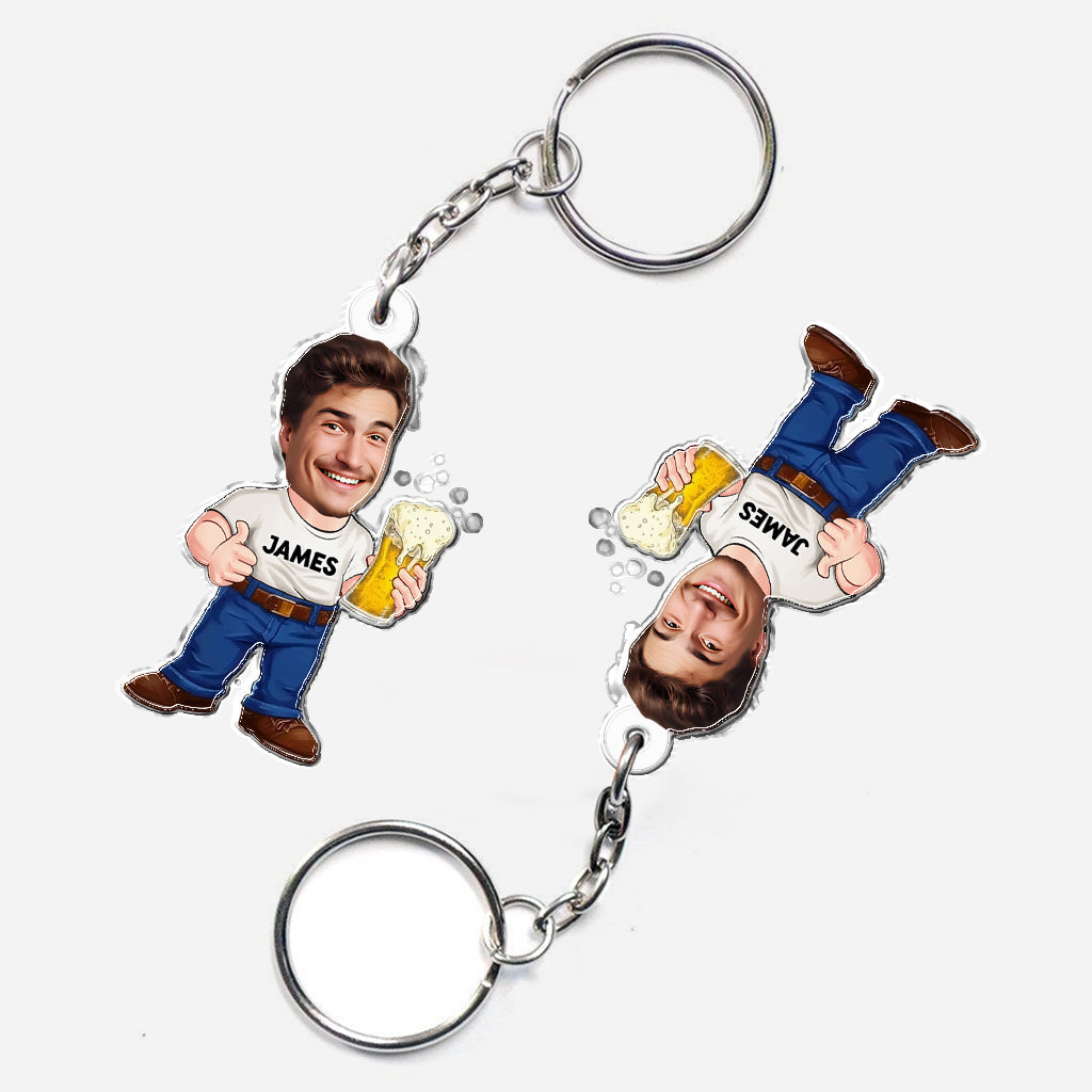 Funny Beer Caricature Man - Personalized Beer Custom Shaped Keychain