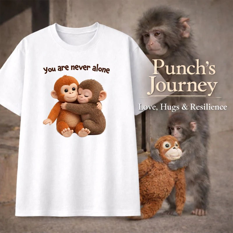 Personalized Classic Tee with Hugging Baby Monkeys You are never alone Quote - Unique Cute Gift for a Best Friend