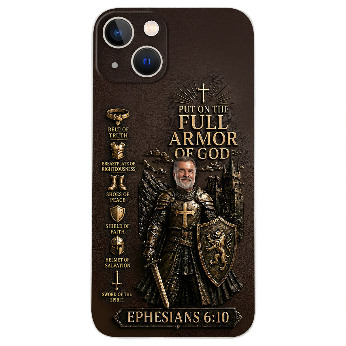 Put On The Full Amor Of God, Gift for Christians - Personalized Christian 3D Embossed Leather Phone Case