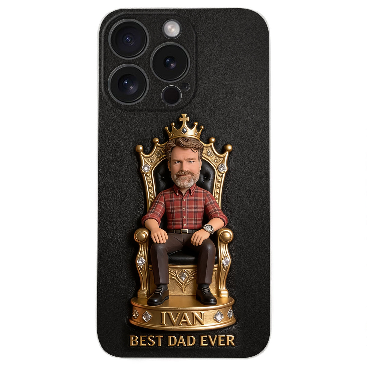 The King Dad - Personalized Father 3D Embossed Leather Phone Case