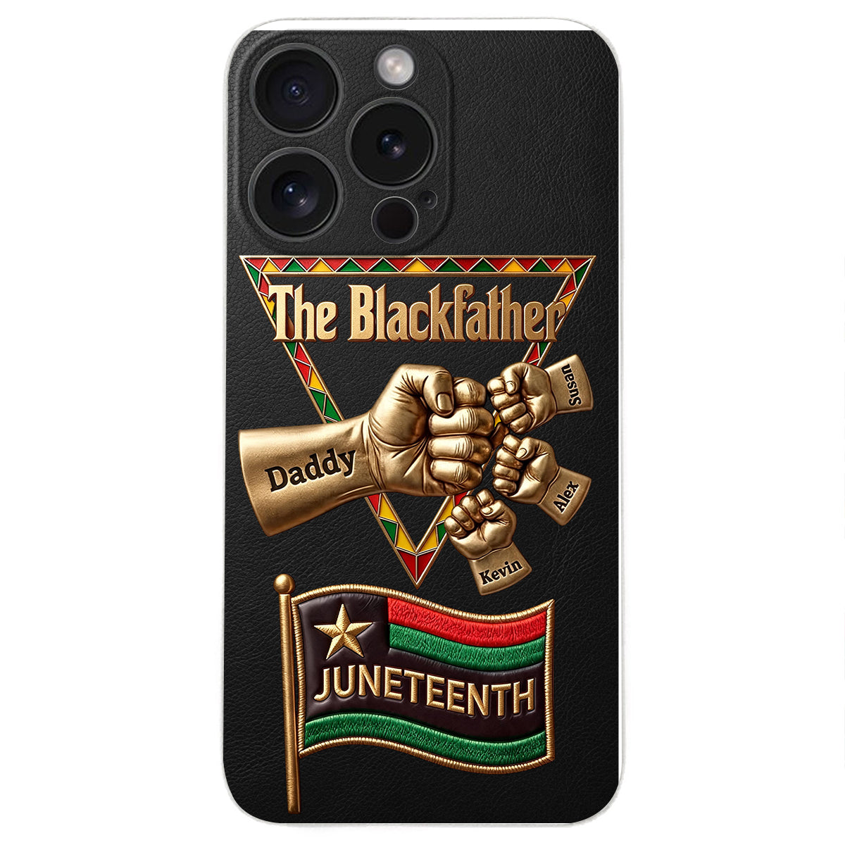 The Blackfather - Personalized Father 3D Embossed Leather Phone Case