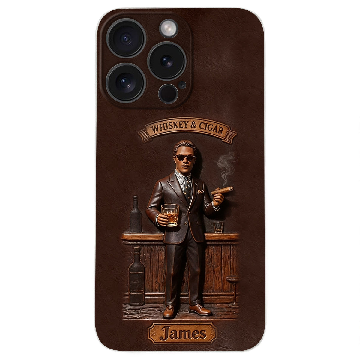 Whiskey And Cigar - Personalized Whisky 3D Embossed Leather Phone Case