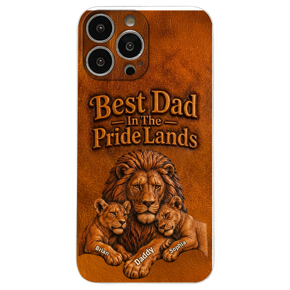 Papa Lion - Personalized Father 3D Embossed Leather Phone Case