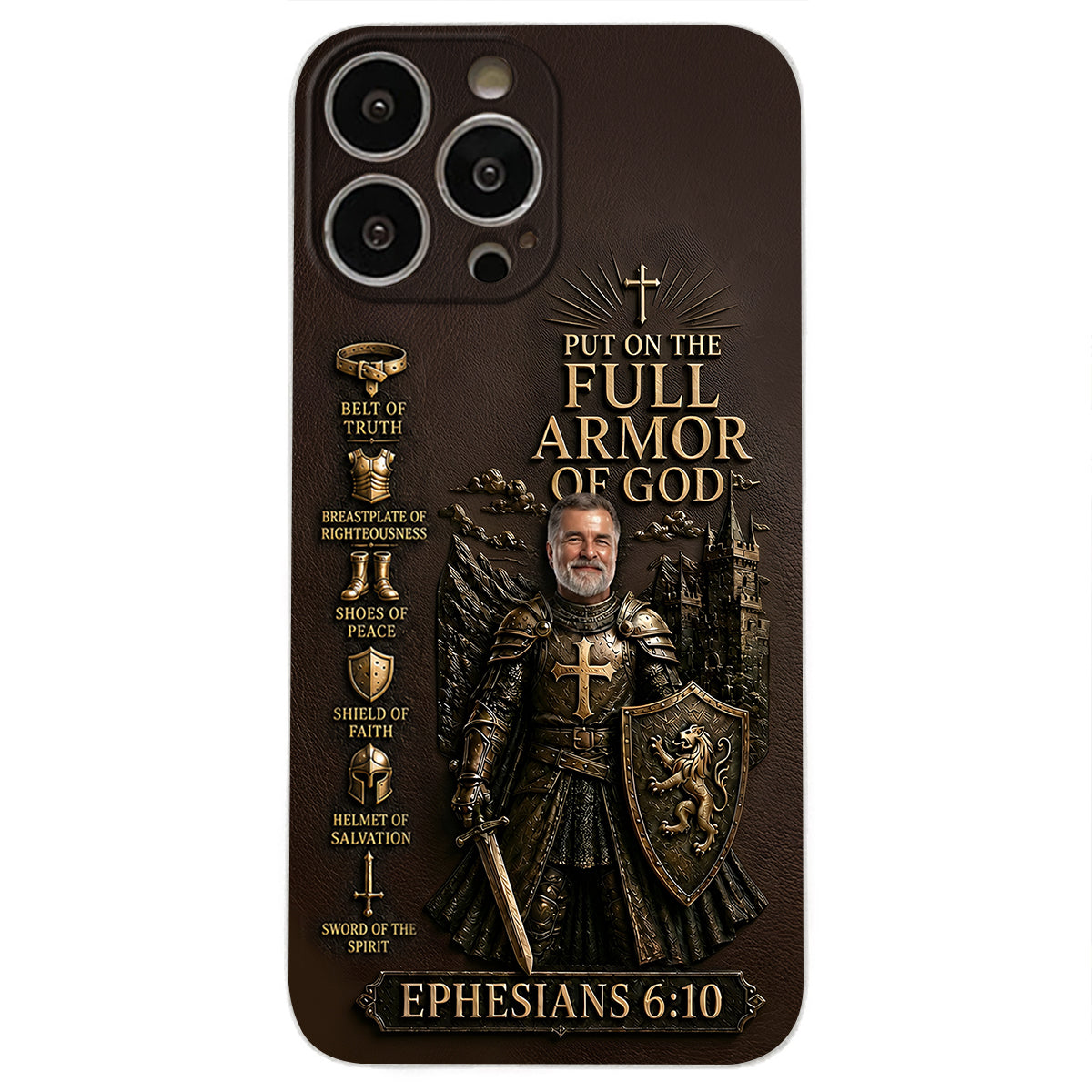 Put On The Full Amor Of God, Gift for Christians - Personalized Christian 3D Embossed Leather Phone Case