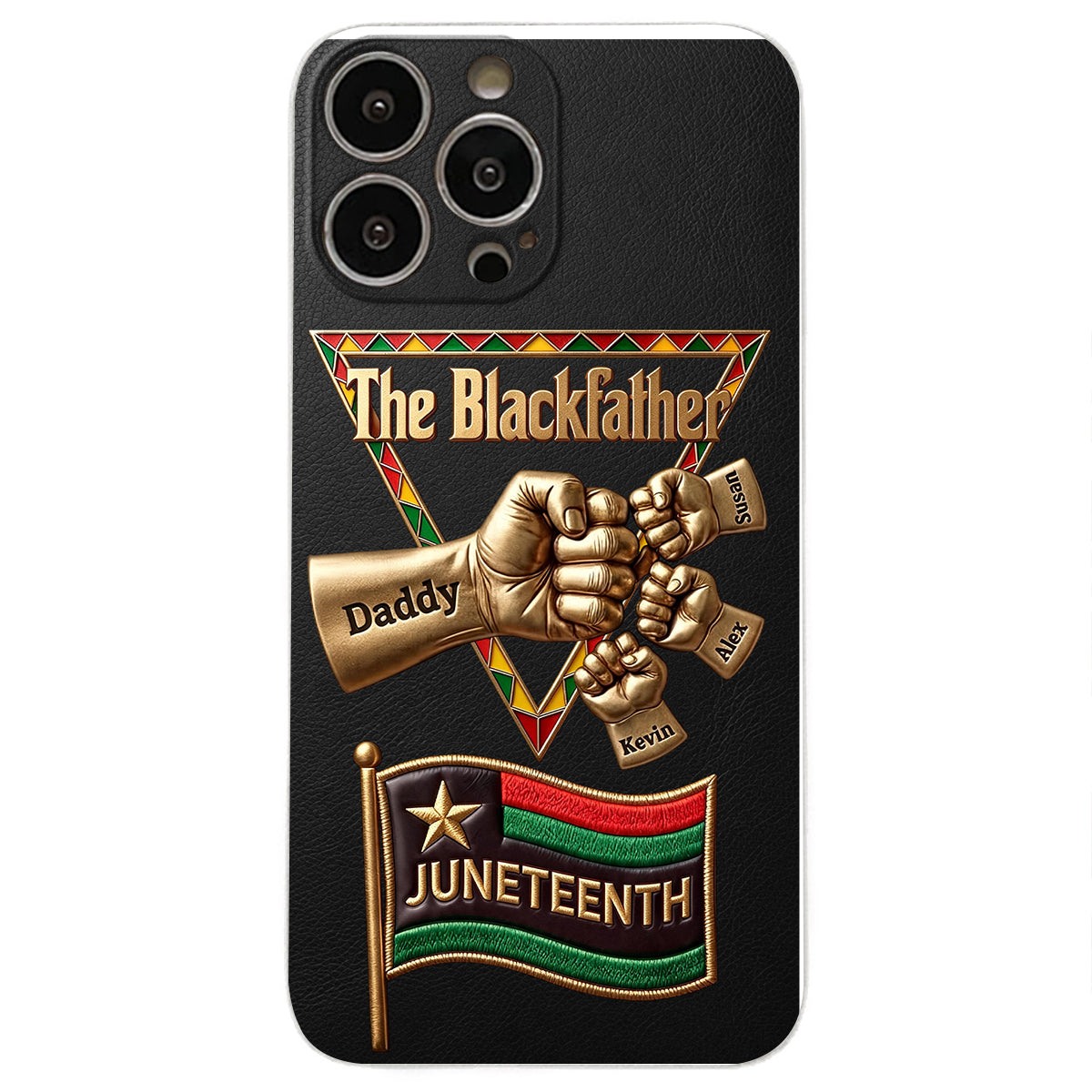 The Blackfather - Personalized Father 3D Embossed Leather Phone Case