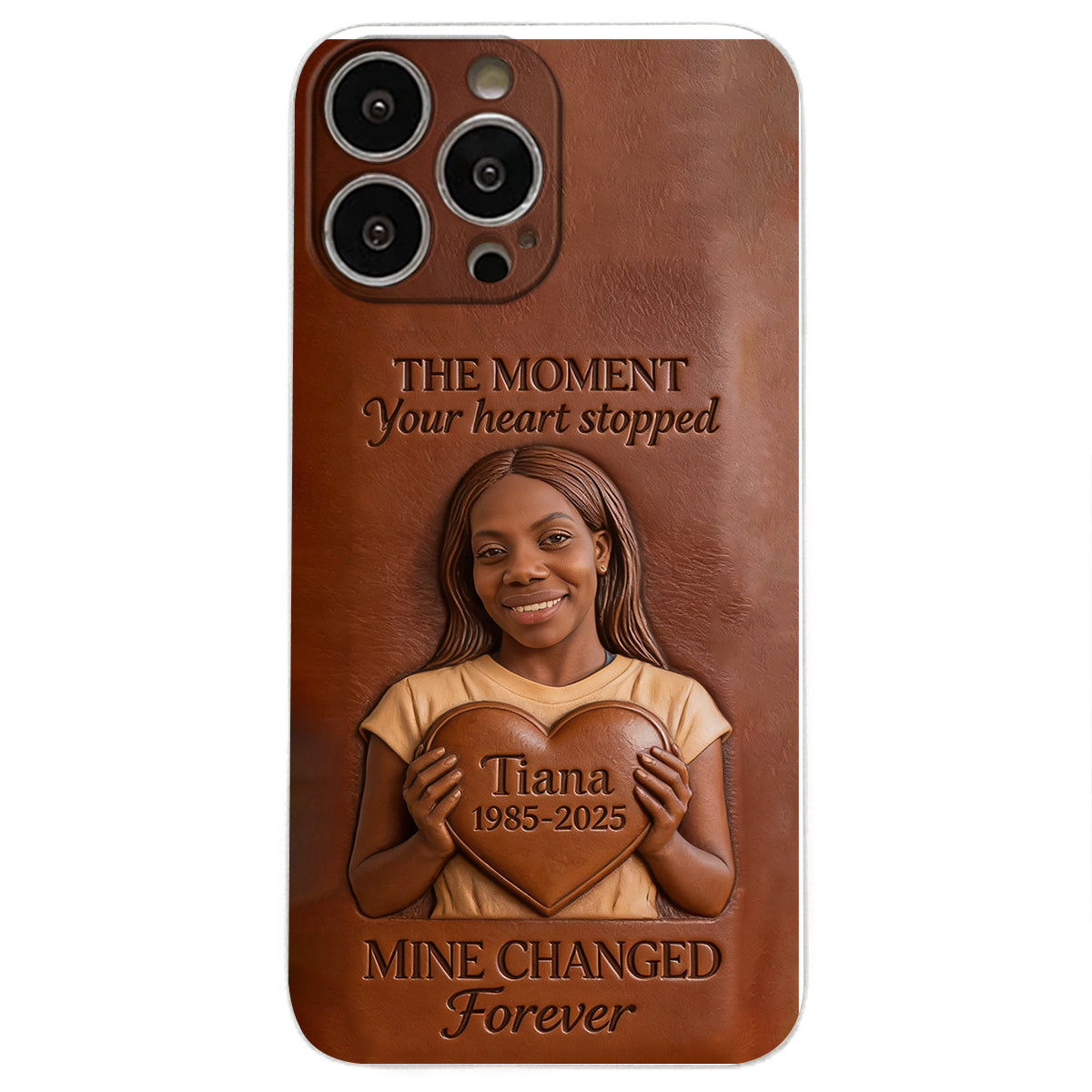 The Moment Your Heart Stopped - Personalized Memorial 3D Embossed Leather Phone Case