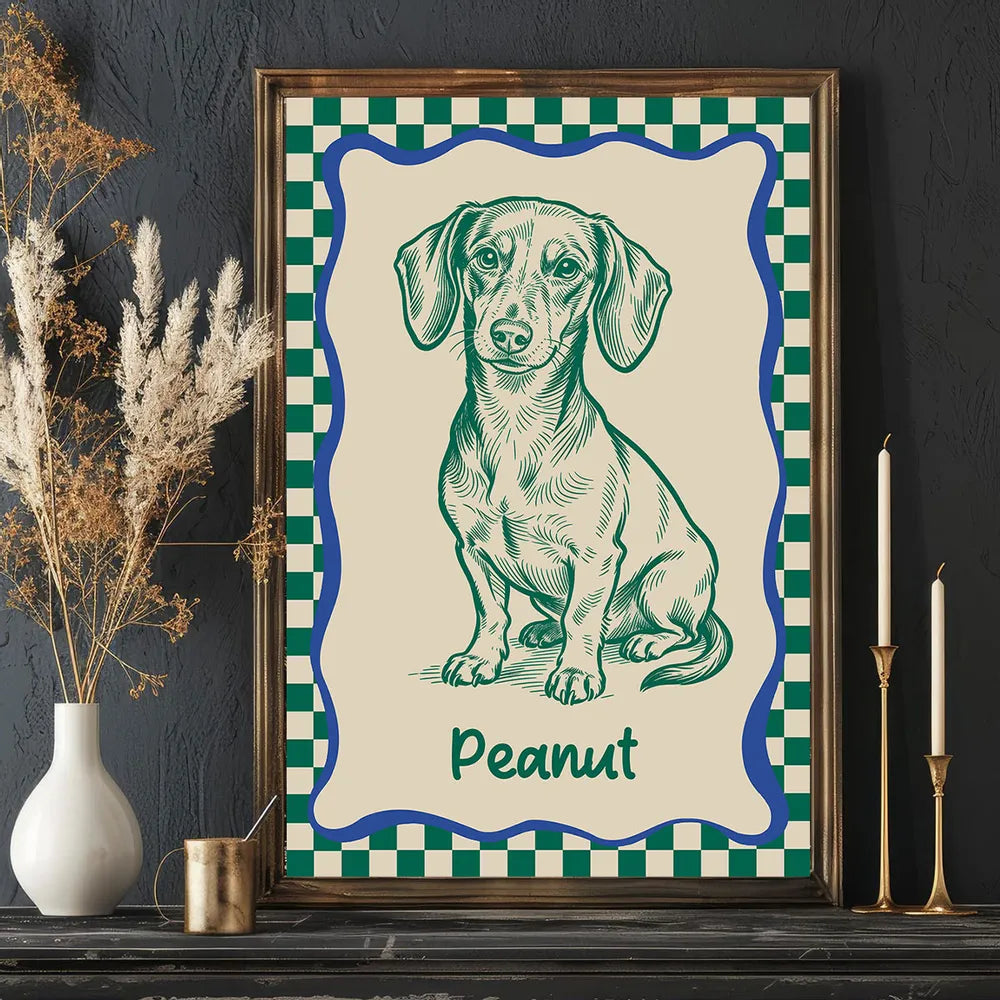 Personalized Dog Portrait Poster Modern Blue Line Art Wall Decor, Unique Creative Gift for Dog Lovers