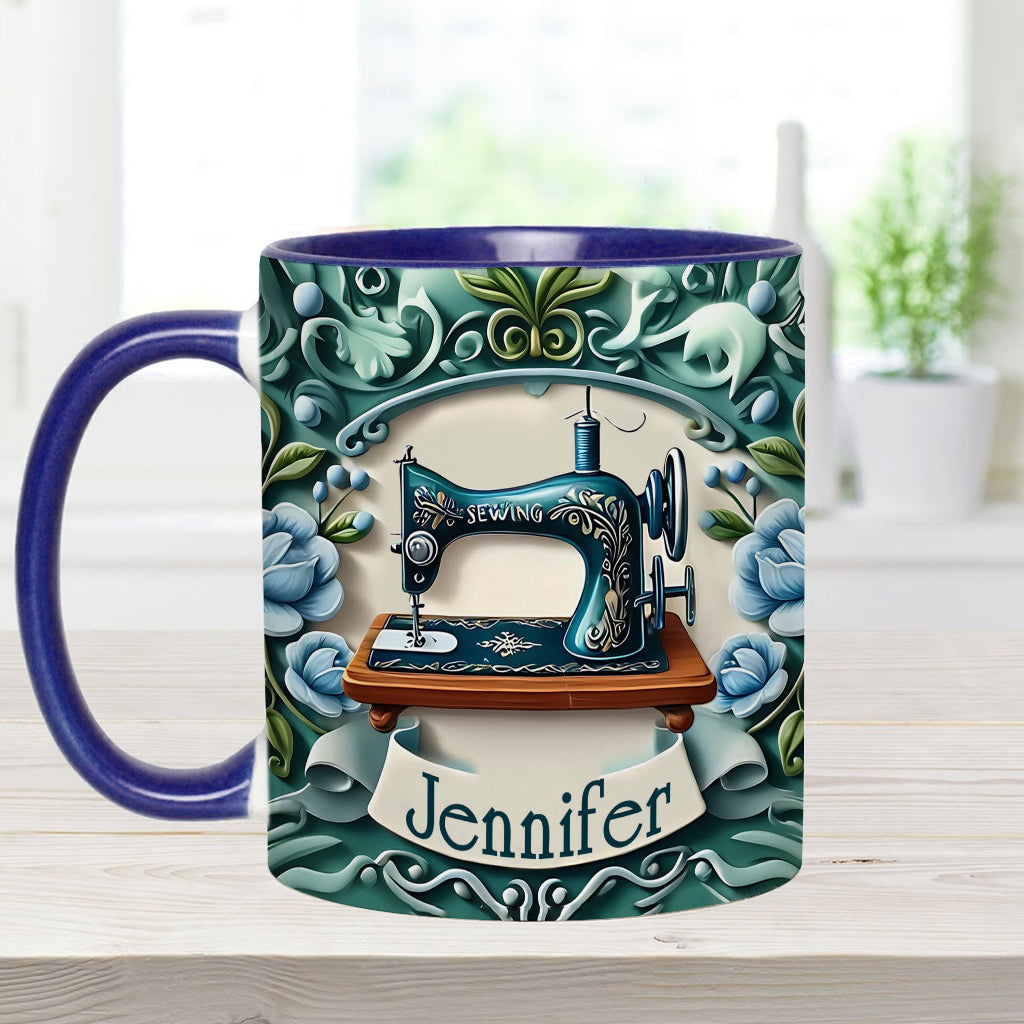 Blue Sewing Machine - Personalized Sewing Accent Mug