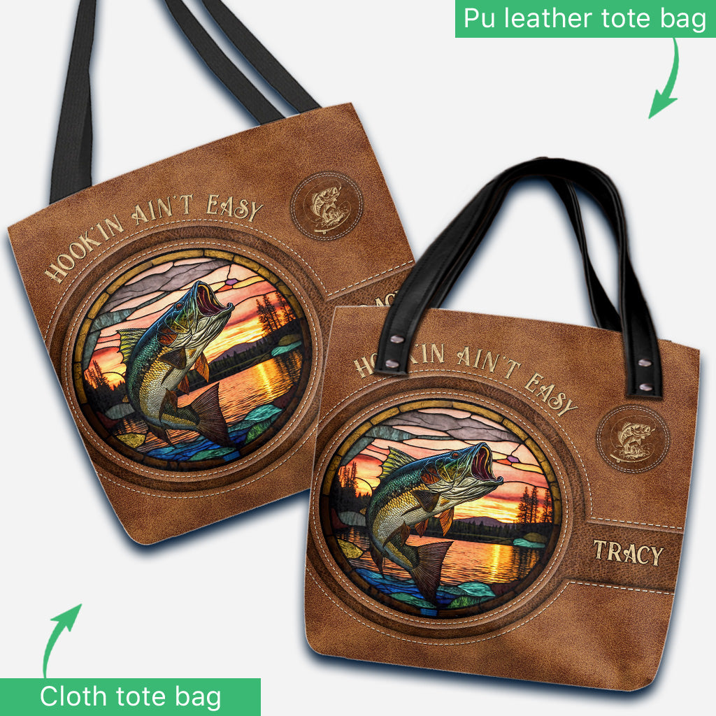 Hookin' Ain't Easy - Personalized Fishing Tote Bag