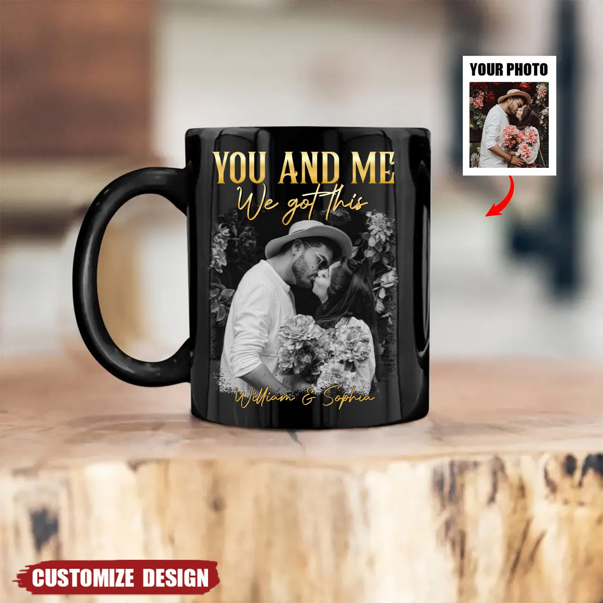 "You and Me – Personalized Couple Mug with Custom Photo and Heartfelt Message – Ideal Gift for Lovers, Couples, or Anniversaries"
