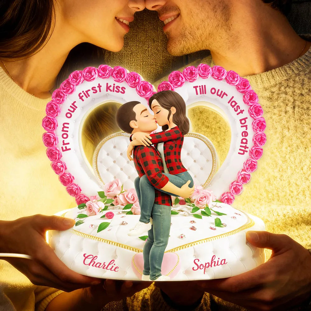 Personalized Acrylic Light Box Romantic Heart Couple Kissing with Roses Bedroom Decor Unique Gift for Her or Him
