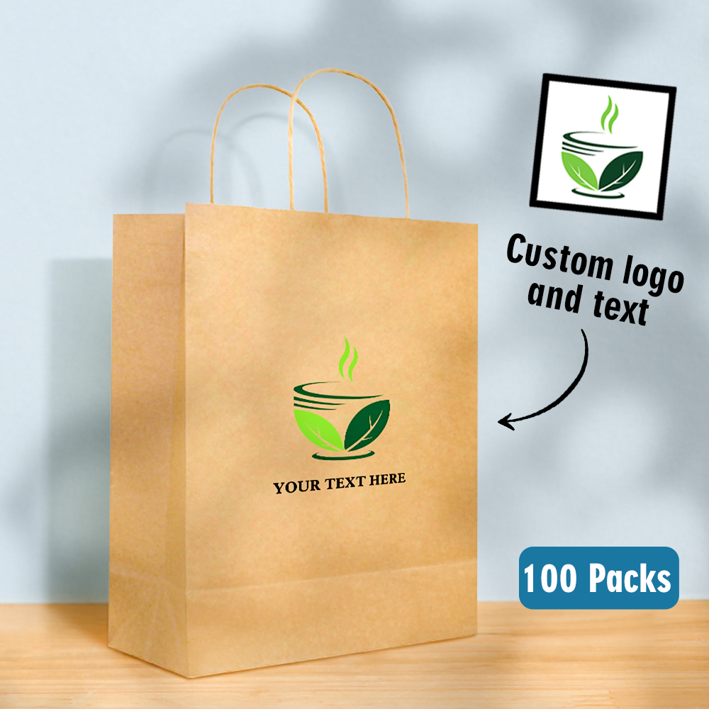Custom Logo And Text Kraft Paper Gift 100PCS Printed Kraft Paper Bags - gift for anyone - Personalized Bag