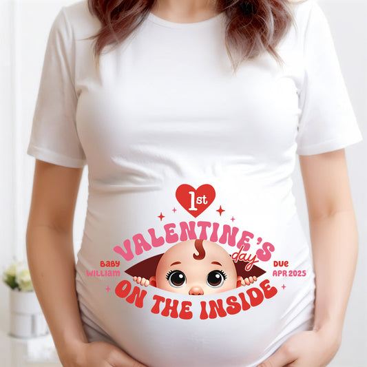 Valentine’s Day Maternity Shirt – Customizable “Baby Is Coming” Classic Tee & Women’s Tee for Expecting Moms