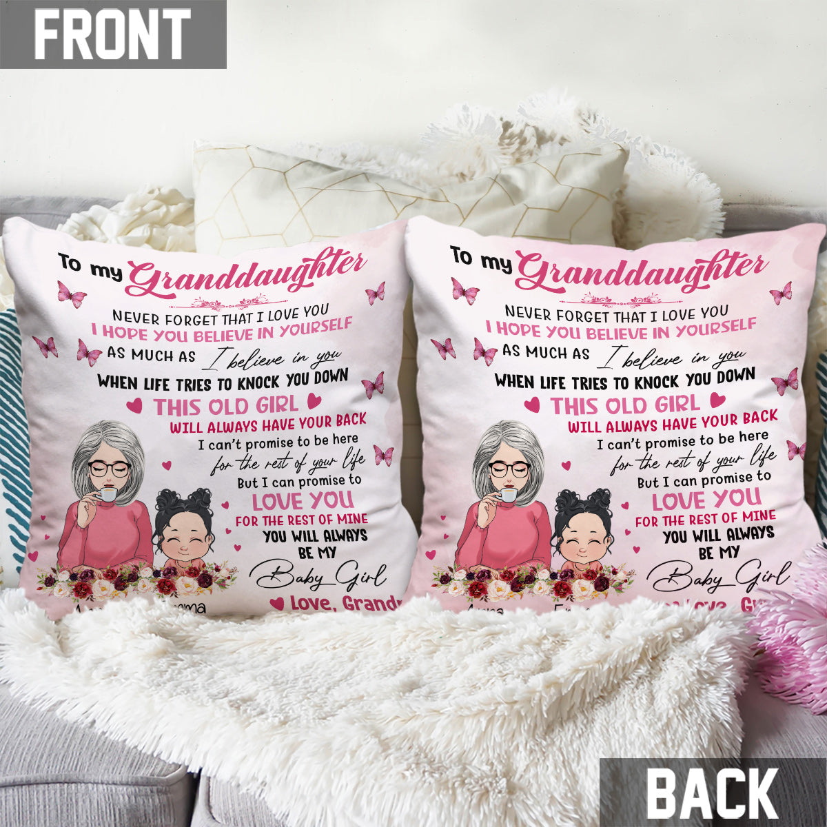 To My Granddaughter - Personalized Grandma Throw Pillow