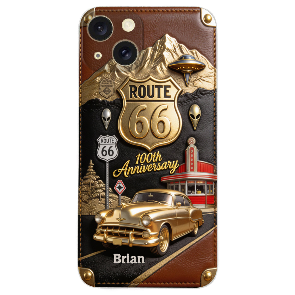 Route 66 100th Anniversary - Personalized Car Lover Leather Phone Case