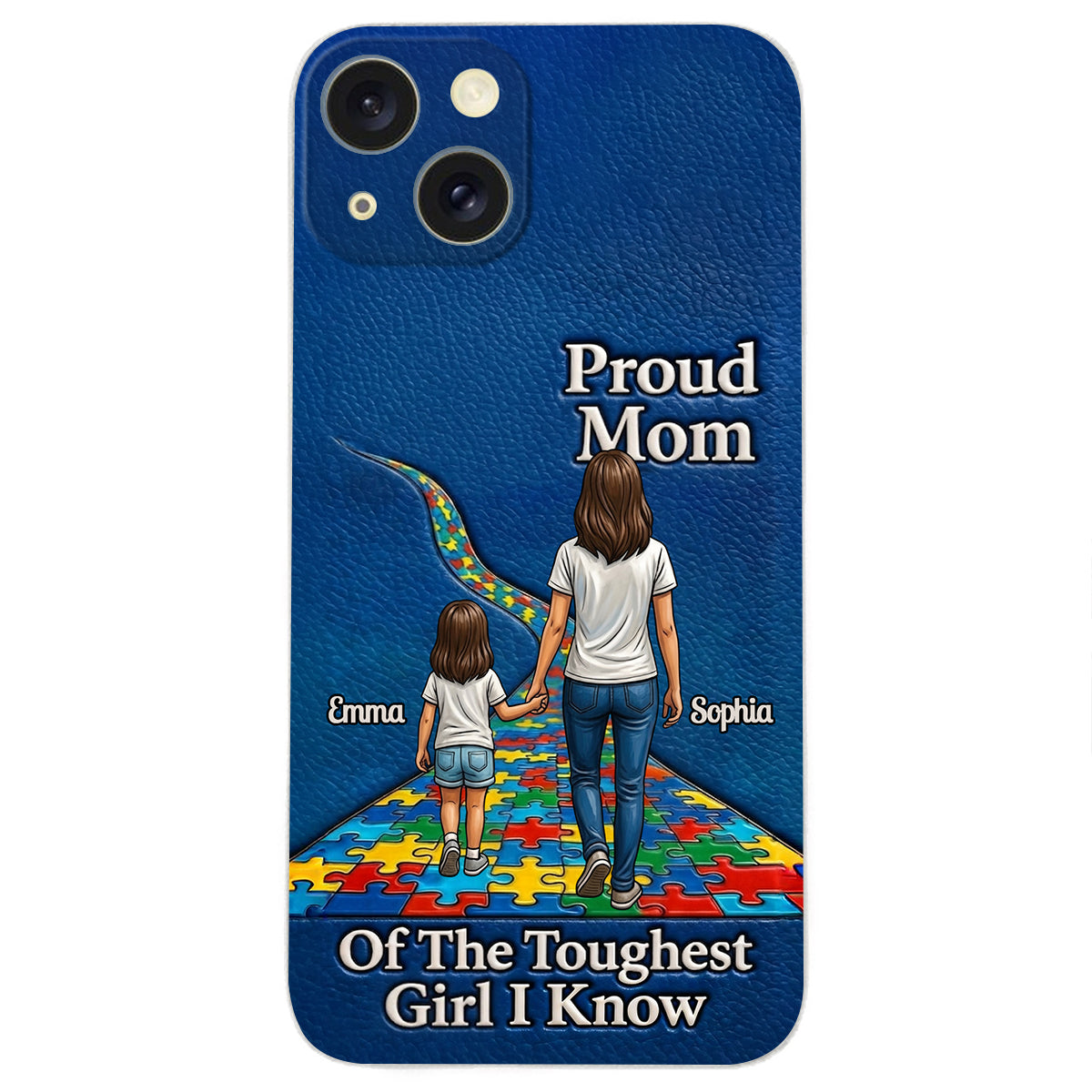 Proud Dad Of The Toughest Boy I Know - Personalized Autism Awareness 3D Embossed Leather Phone Case