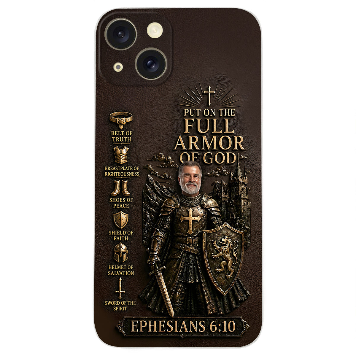 Put On The Full Amor Of God, Gift for Christians - Personalized Christian 3D Embossed Leather Phone Case