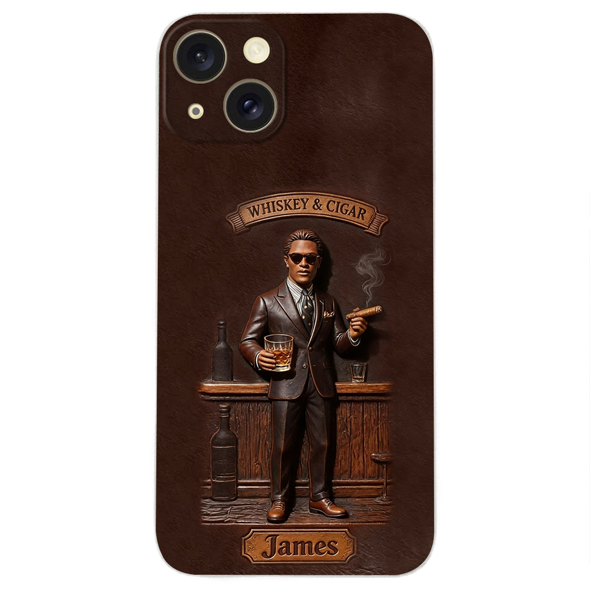 Whiskey And Cigar - Personalized Whisky 3D Embossed Leather Phone Case