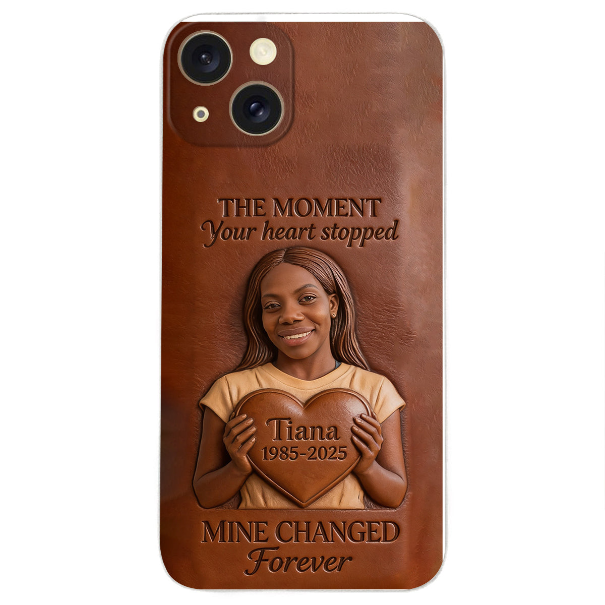 The Moment Your Heart Stopped - Personalized Memorial 3D Embossed Leather Phone Case