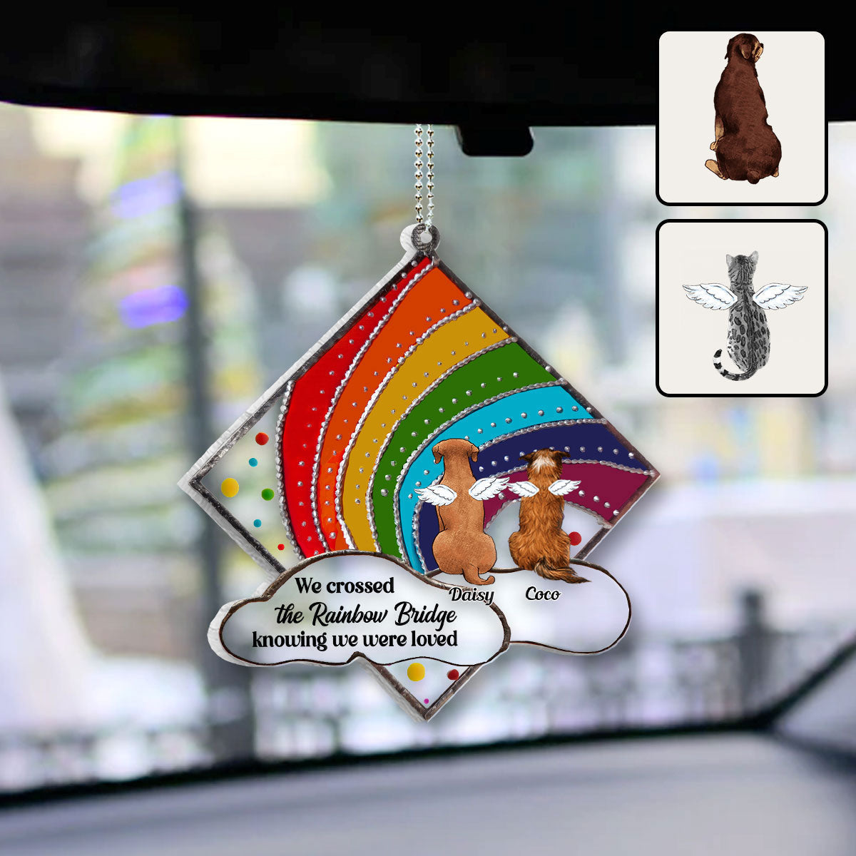 Rainbow Bridge Cat Dog Memorial - Personalized Dog Transparent Car Ornament