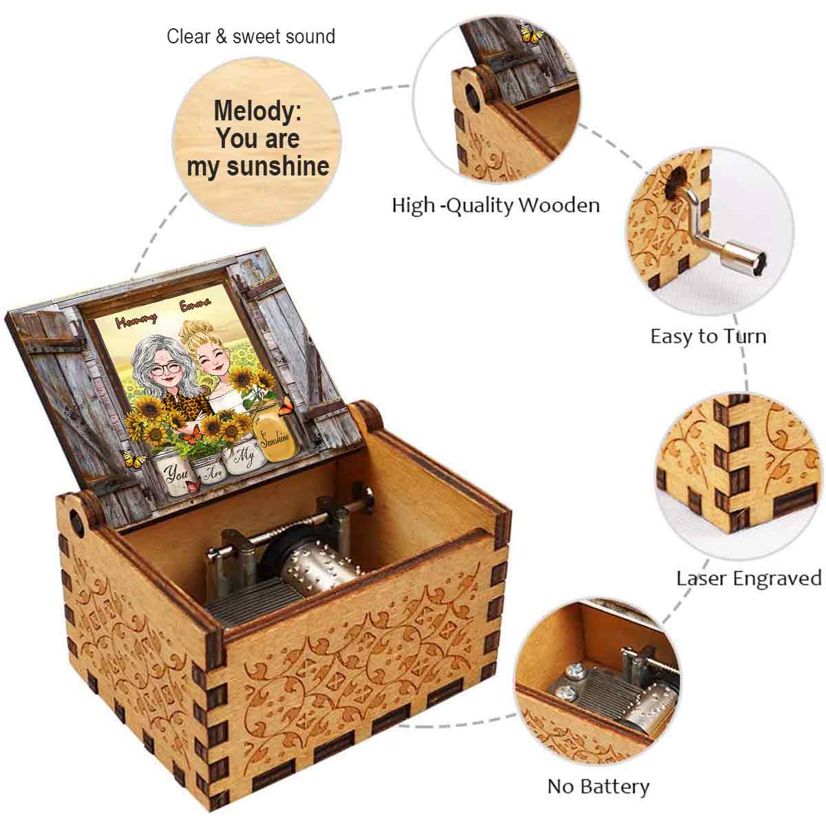 You're My Sunshine - Personalized Mother Hand Crank Music Box