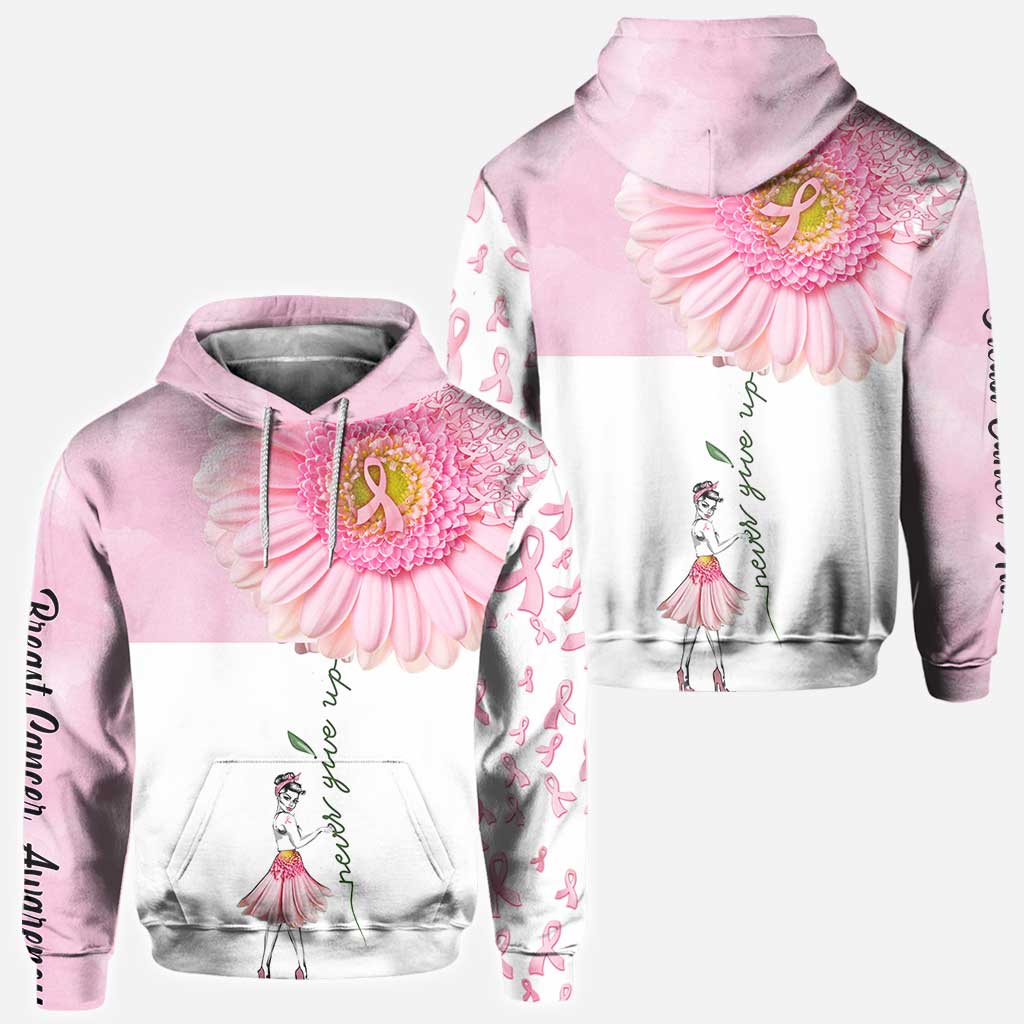 Never Give Up Breast Cancer Awareness All Over T-shirt and Hoodie