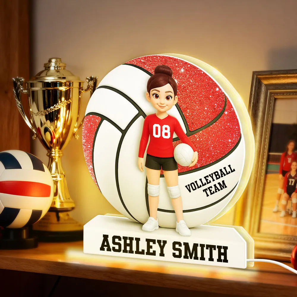 Personalized Volleyball Acrylic Light Box Lamp with Custom Player Design, Soft Warm Glow Bedroom or Bookshelf Décor, Unique Graduation Gift for Athletes