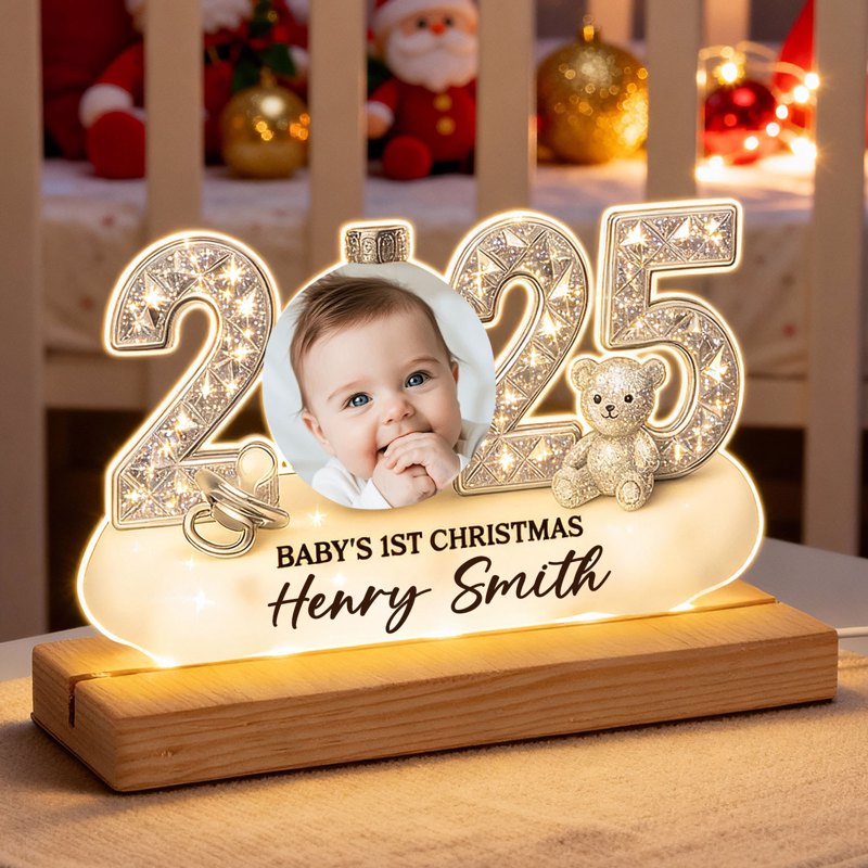 LED Light Plaque Baby Photo Night Light, Warm Glow for Christmas Nursery Decor, Cozy Keepsake, a Unique Gift for New Parents
