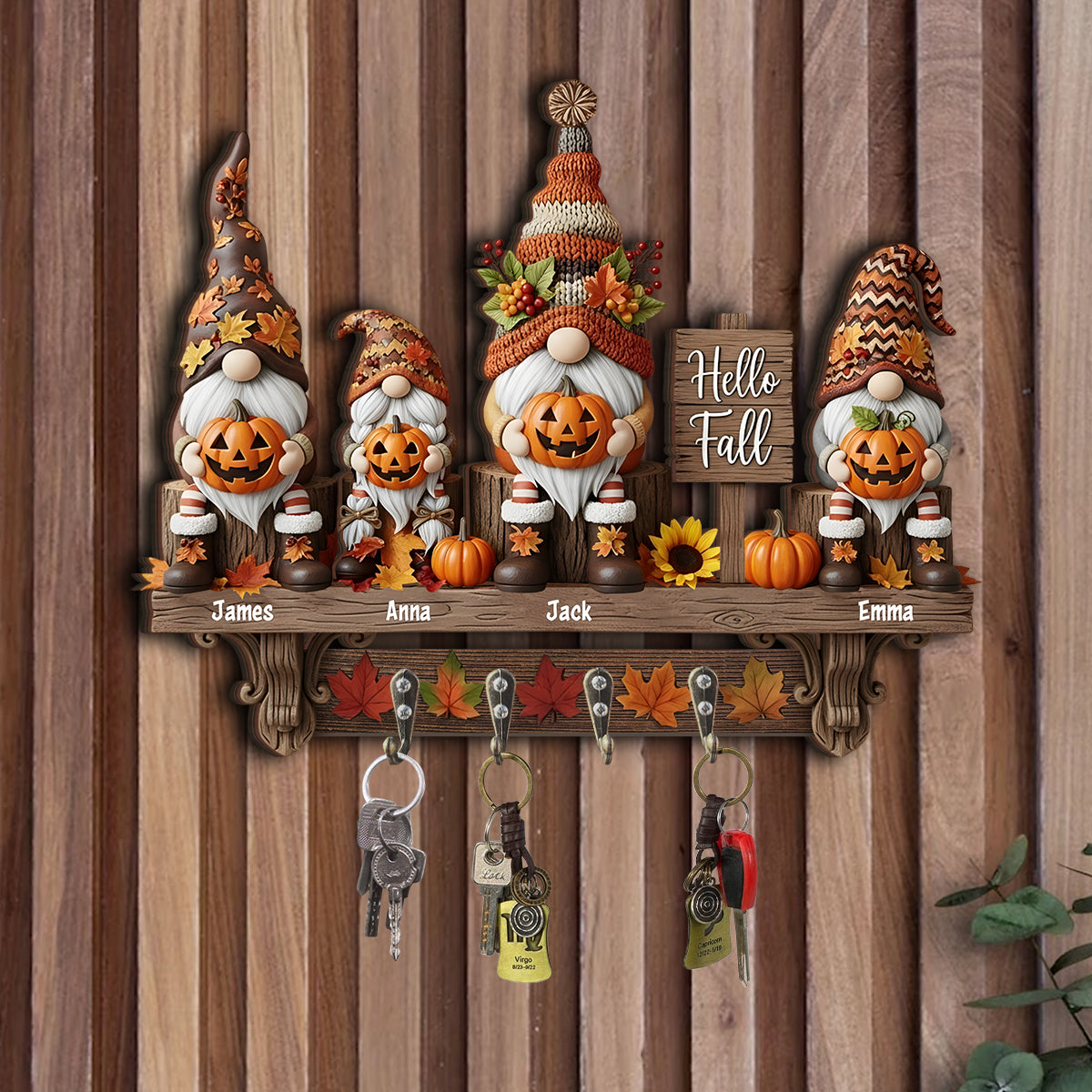 Hello Fall - Personalized Family Custom Shaped Key Rack