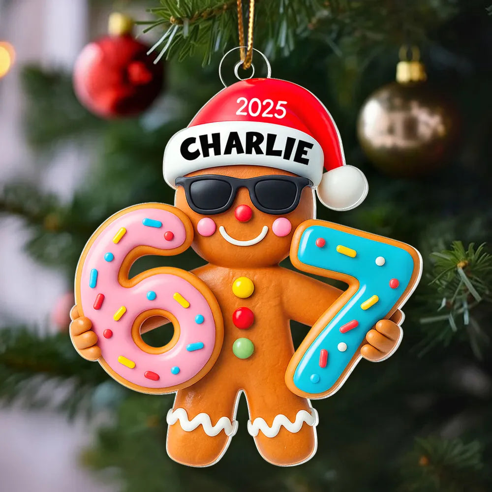 Personalized Gingerbread Acrylic Ornament with Trendy Six Seven Design – Cute Christmas Tree Decor & Unique Holiday Gift for Kids