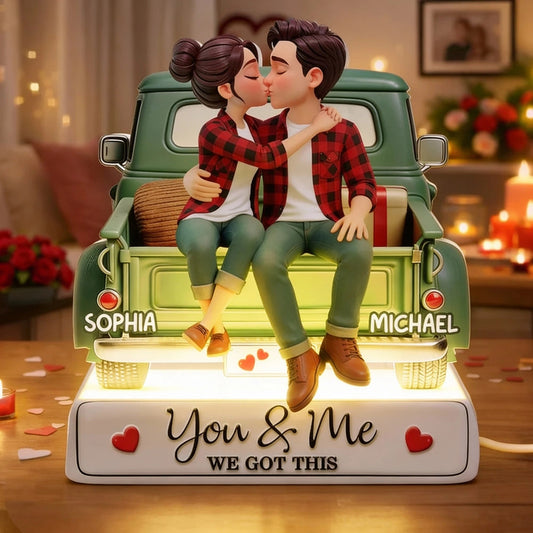 Personalized Acrylic Light Box Kissing Couple on a Truck Tailgate Warm Glow Bedroom Decor Unique Gift for Him or Her