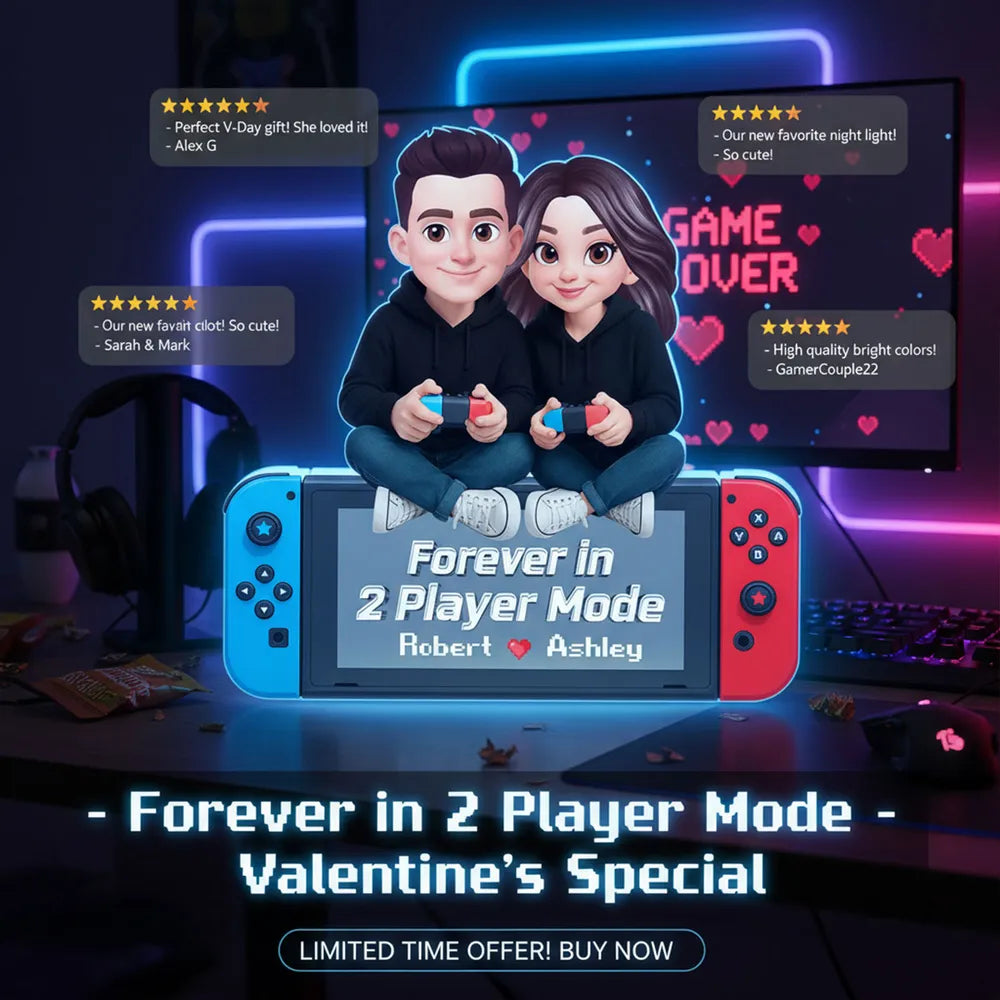 Personalized Acrylic Light Box Gamer Couple Holding Controllers, Starry Night Warm Glow Bedroom Decor, Unique Gift
