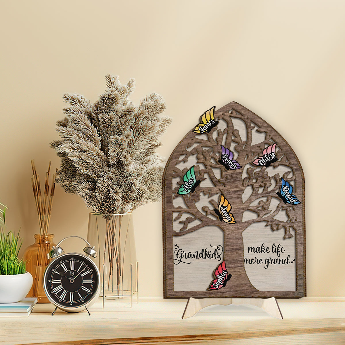 Grandkids Make Life More Grand Butterflies - Personalized Grandma 2 Layered Wood Sign / Wood Plaque