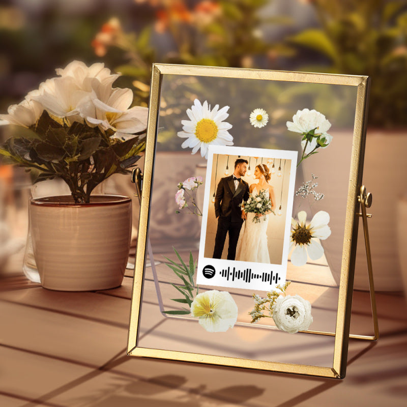 Flower Spotify Scannable - Personalized Couple Photo Crystal Plaque