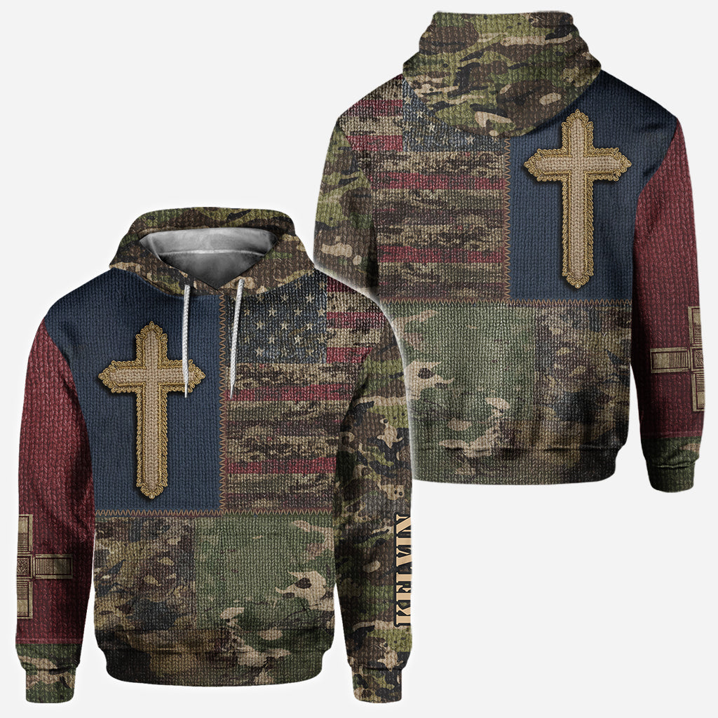 American Flag Cross Faith All Over Print Hoodie - Personalized Christian All Over Shirt