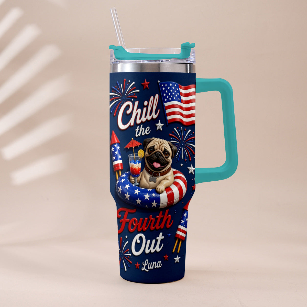Funny Pet Chill The Fourth Out - Personalized Dog Tumbler With Plush Charm