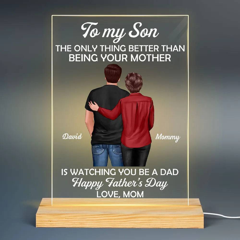 "To My Son - LED Or Acrylic Or Wooden Plaque Heartfelt Gift for Father's Day from Mom - Personalized Warm LED Night Light"