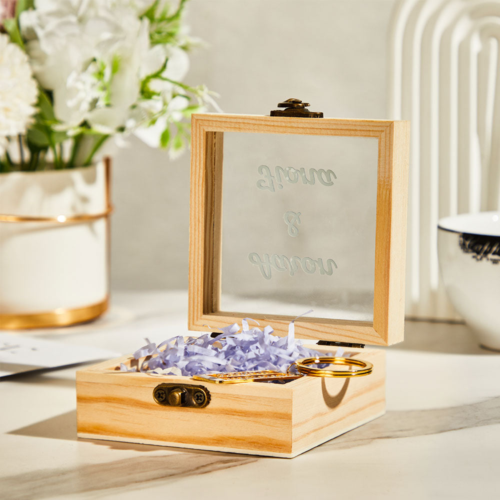 Custom Text - Personalized Name Transparent Glass Wooden Gift Box