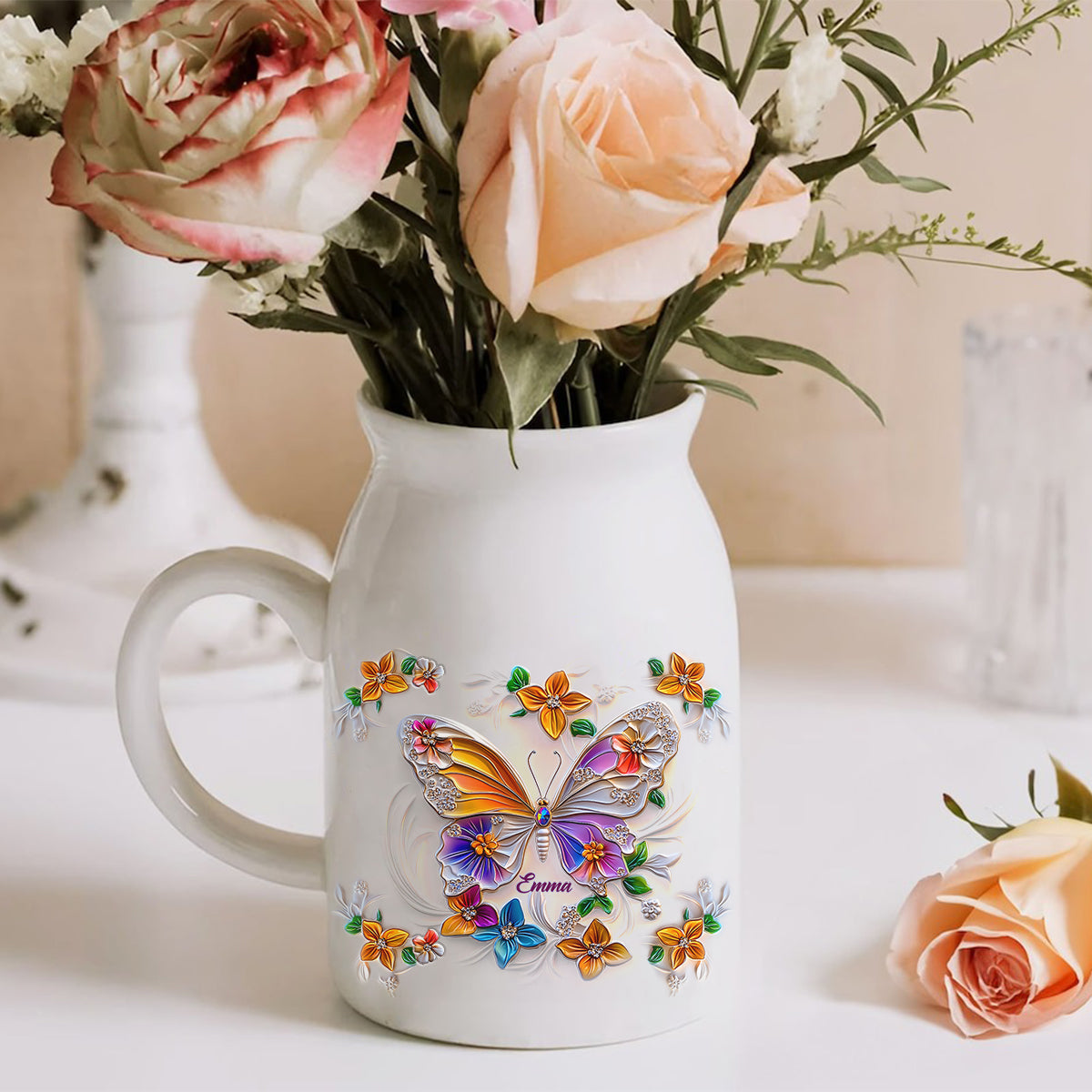 Stunning Butterfly Dragonfly Hummingbird - Personalized Butterfly Ceramic Flower Vase