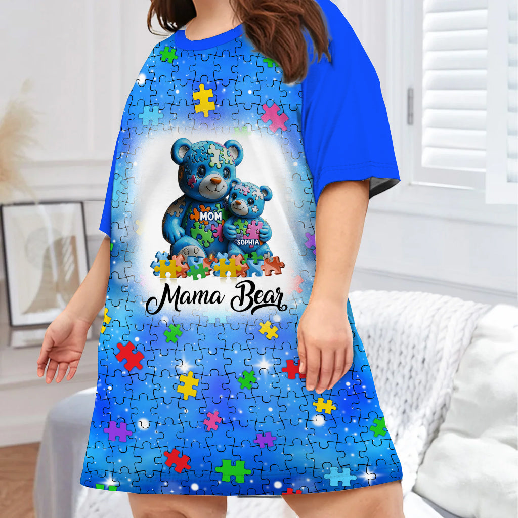 Mama Bear - Personalized Autism Awareness Sleep T-shirt Dress