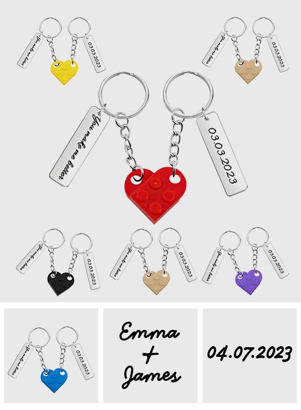 Heart Brick Matching Keychain - Gift For Girlfriend, Wife, Boyfriend, Husband - Personalized Couple Keychain