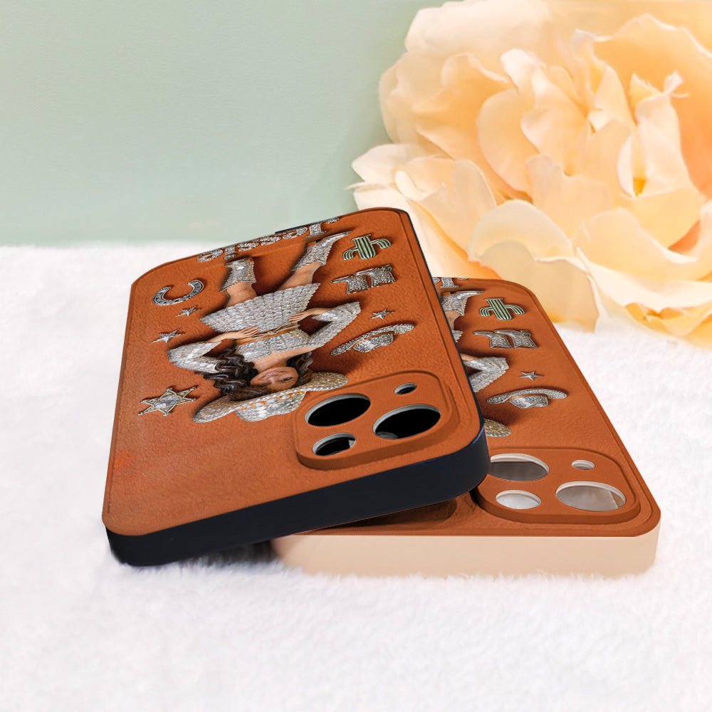 Cowgirl Spirit - Personalized Cowgirl 3D Embossed Leather Phone Case
