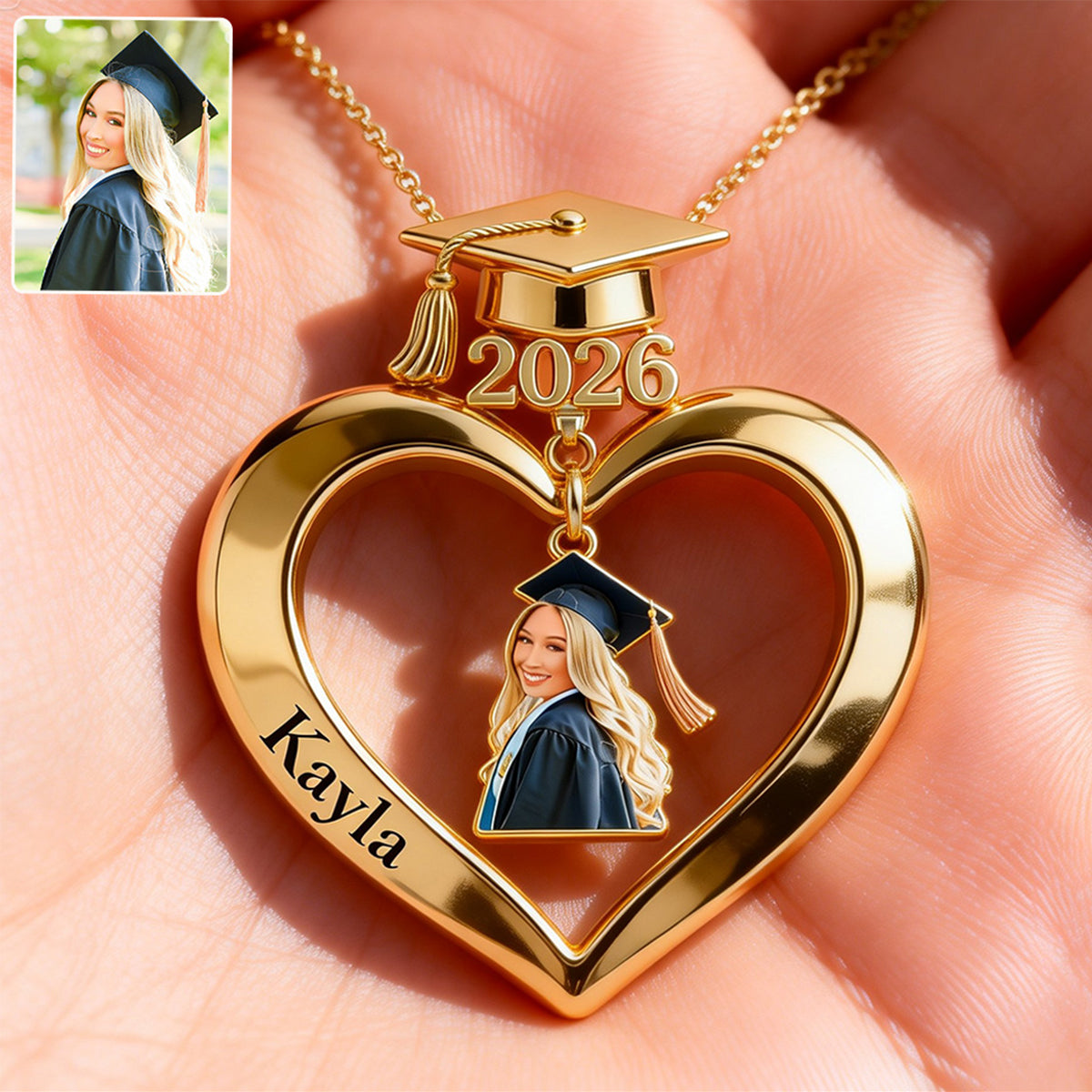 Graduation Class of 2026 - Personalized Graduation Shaped Metal Pendant Necklace