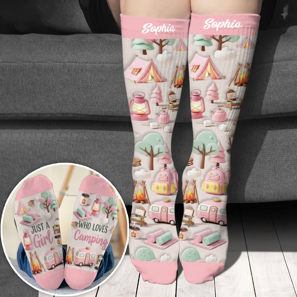 Just A Girl Who Loves Camping - Personalized Camping Socks