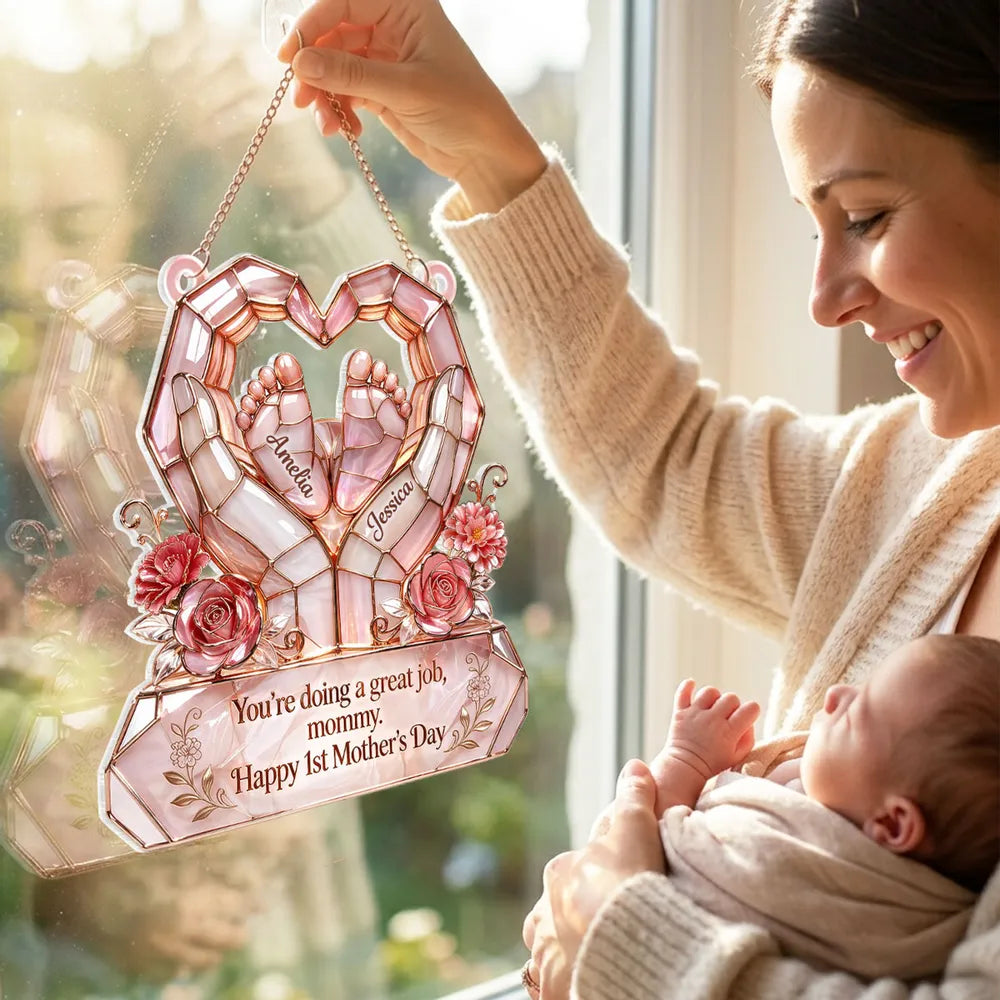 Personalized Acrylic Suncatcher Ornament for New Mom - Happy 1st Mother's Day Window Decor, Sunlight Reflection Unique Gift