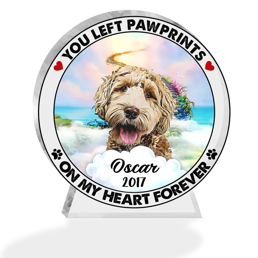 You Left Pawprints On My Heart - Personalized Dog Custom Shaped Acrylic Plaque